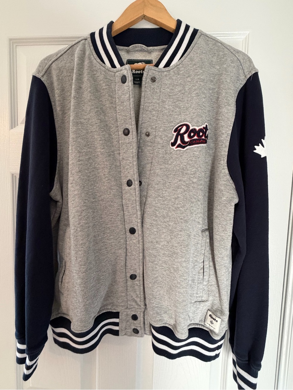 Roots Grey and Navy Women’s Varsity Jacket